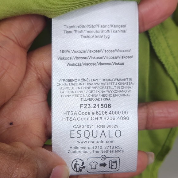 Esqualo Lime Green Satin V-Neck Blouse - Size 12 - Picture 8 of 9